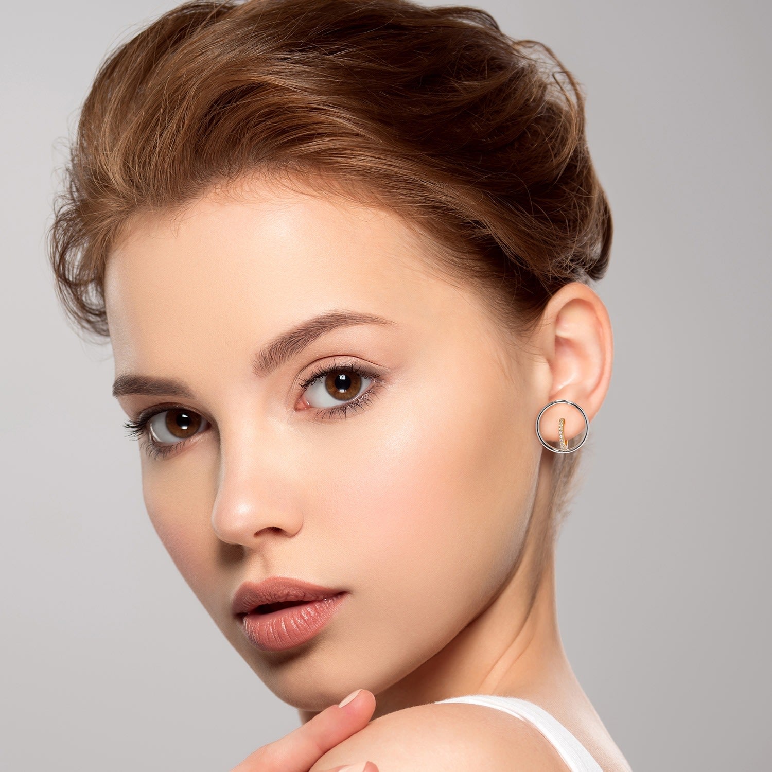 Gold And Silver Bi-Color Hoop And Huggie Cz Earrings - Silver Hoop, Gold Huggie