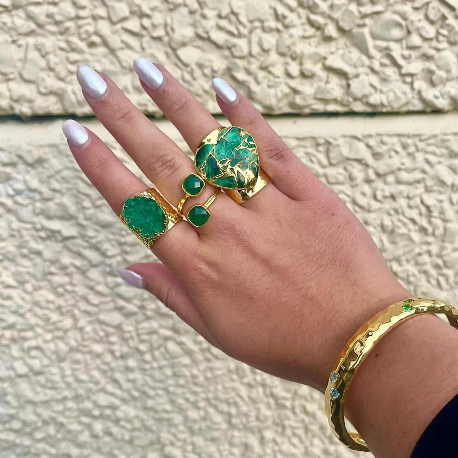 Molten Heart Longline Green Stone Gold Ring