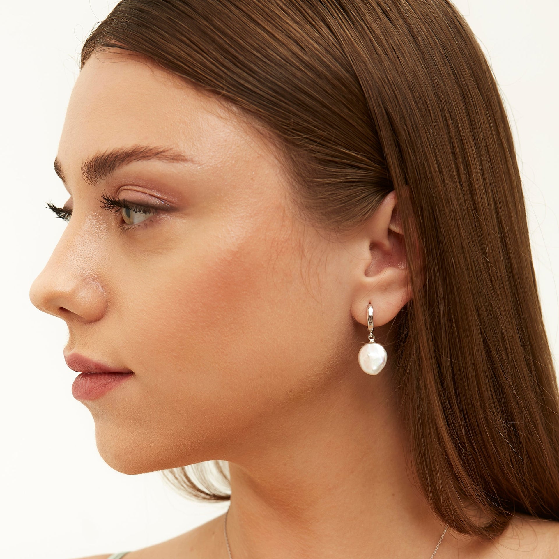 Treated Freshwater Cultured Drop Baroque Pearl Earrings Sterling Silver - Silver