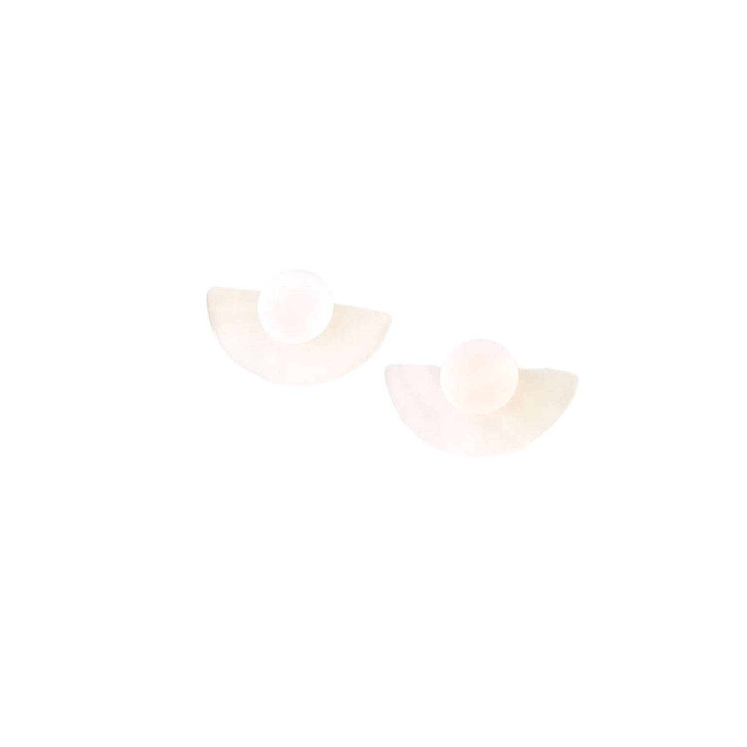 Pearl White Circle And Halfmoon Geometric Studs - Mother Of Pearl Earrings