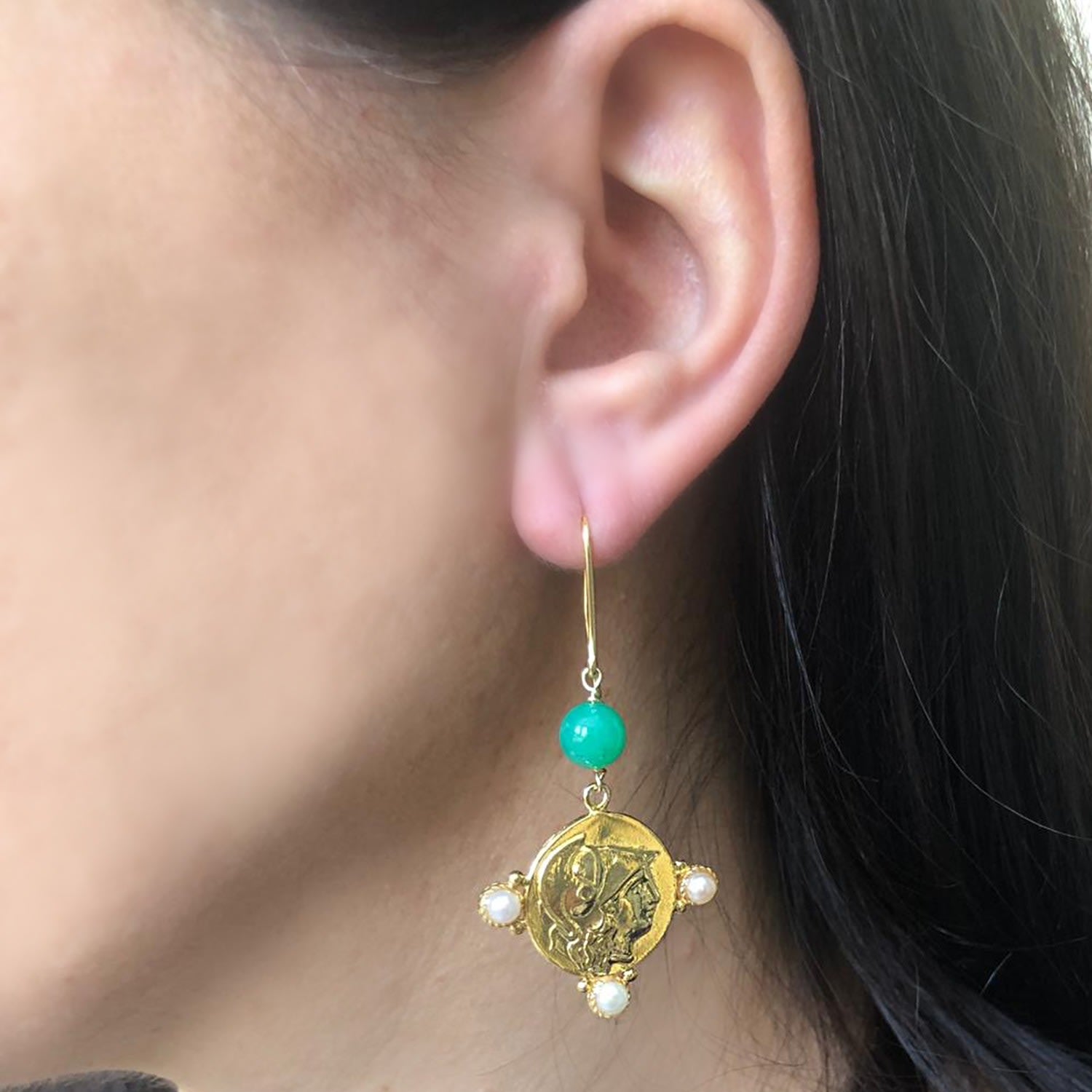 Athena Pearl & Chrysoprase Earrings