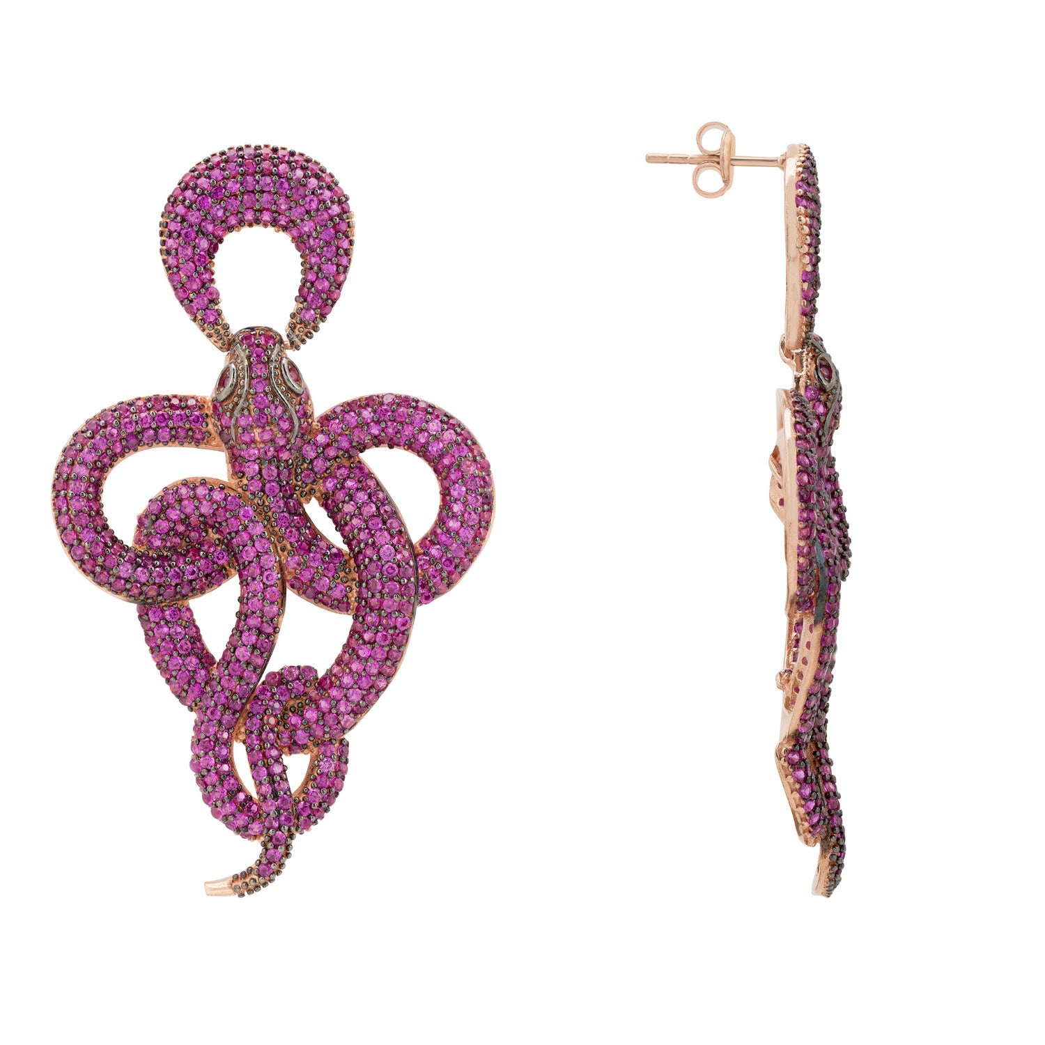 Viper Snake Drop Earrings Rosegold Ruby