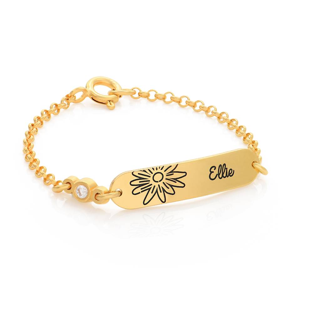 Lyla Baby Name Bracelet with Birth Flower and Stone in 18K Gold Plating