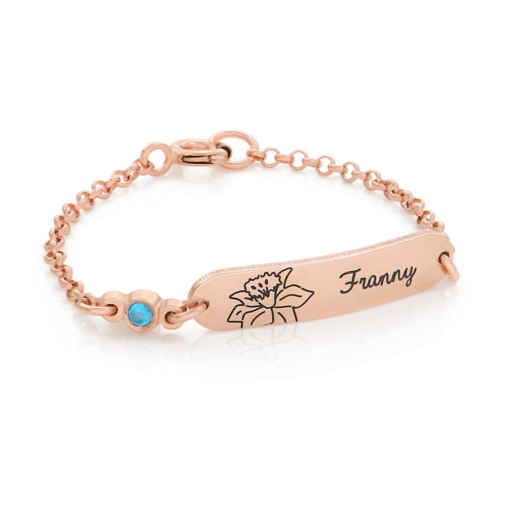 Lyla Baby Name Bracelet with Birth Flower and Stone in 18K Rose Gold Plating