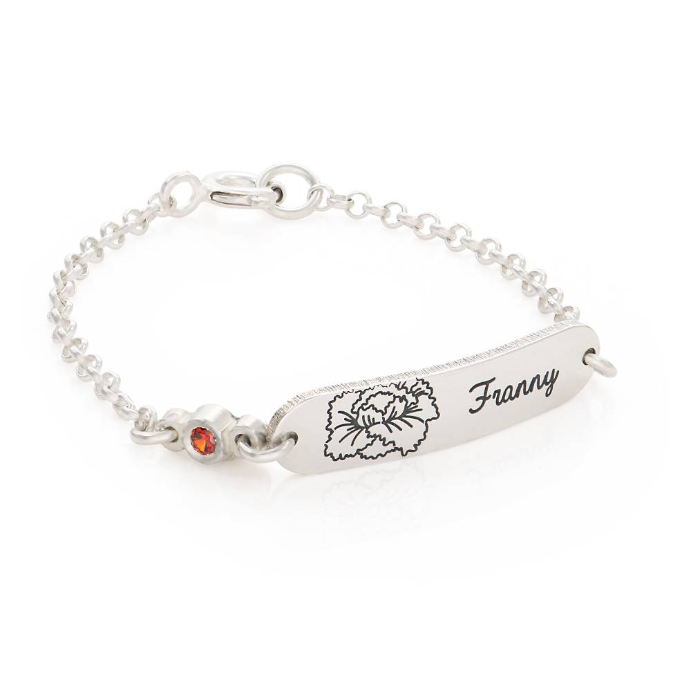 Lyla Baby Name Bracelet with Birth Flower and Stone in Sterling Silver