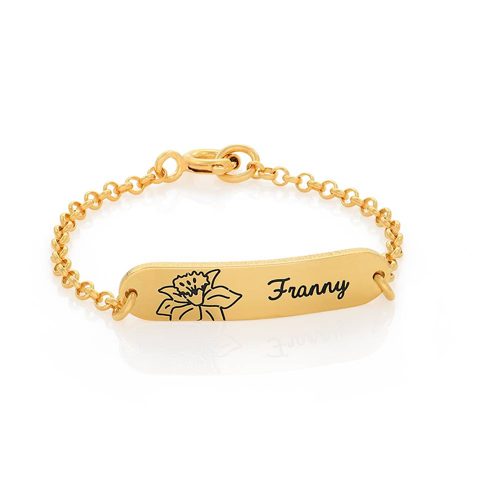 Lyla Baby Name Bracelet with Birth Flower in 18k Gold Plating