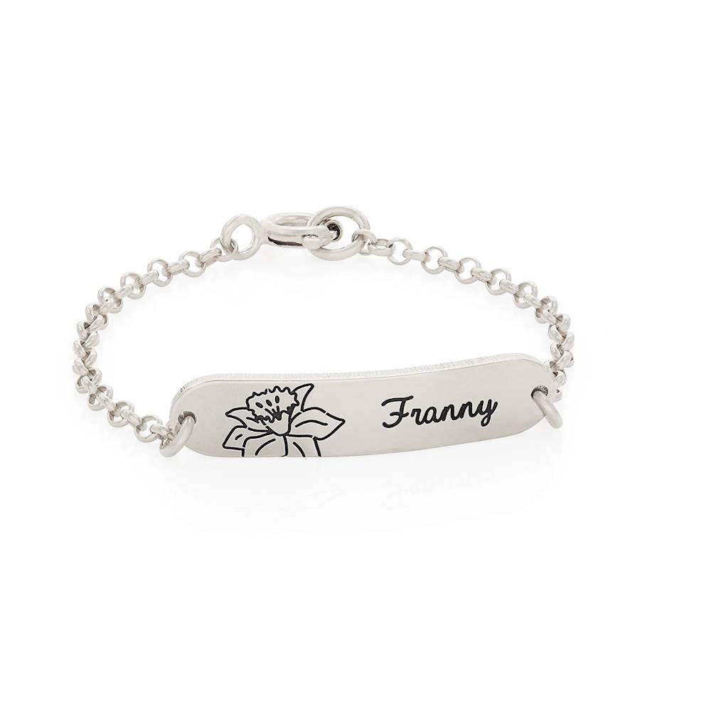 Lyla Baby Name Bracelet with Birth Flower in Sterling Silver