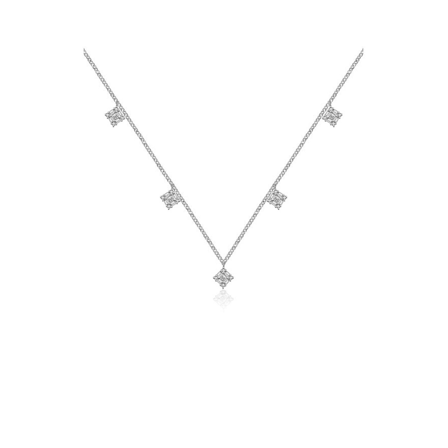 18K White Gold Rhombus Shape Diamond Necklace / Choker