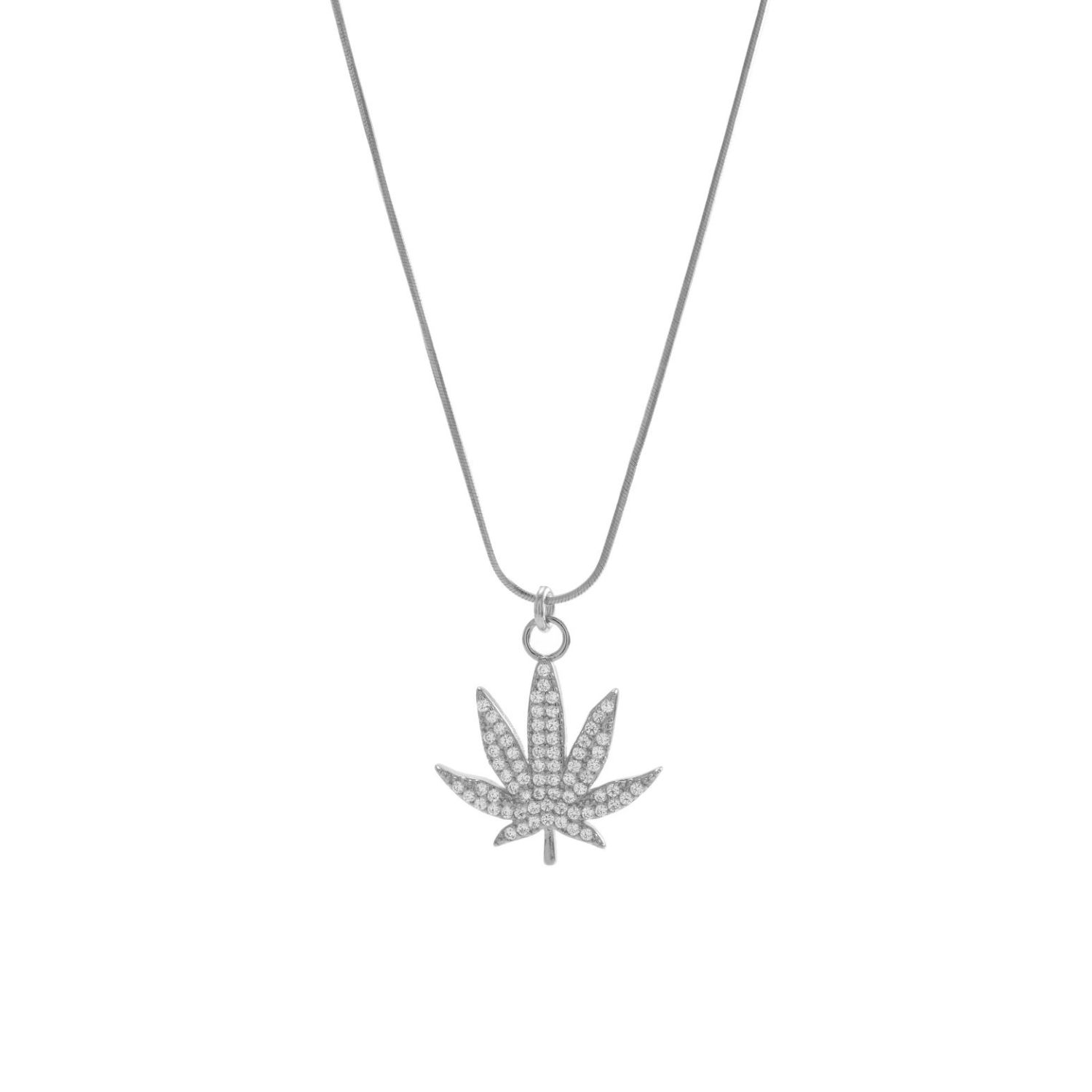 M.j. Leaf Pave Necklace White Rhodium Over Sterling Silver