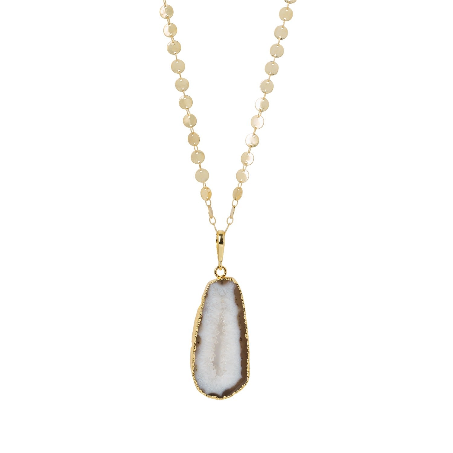 Ultra Natural White Agate Super-Long Gold Pendant Necklace