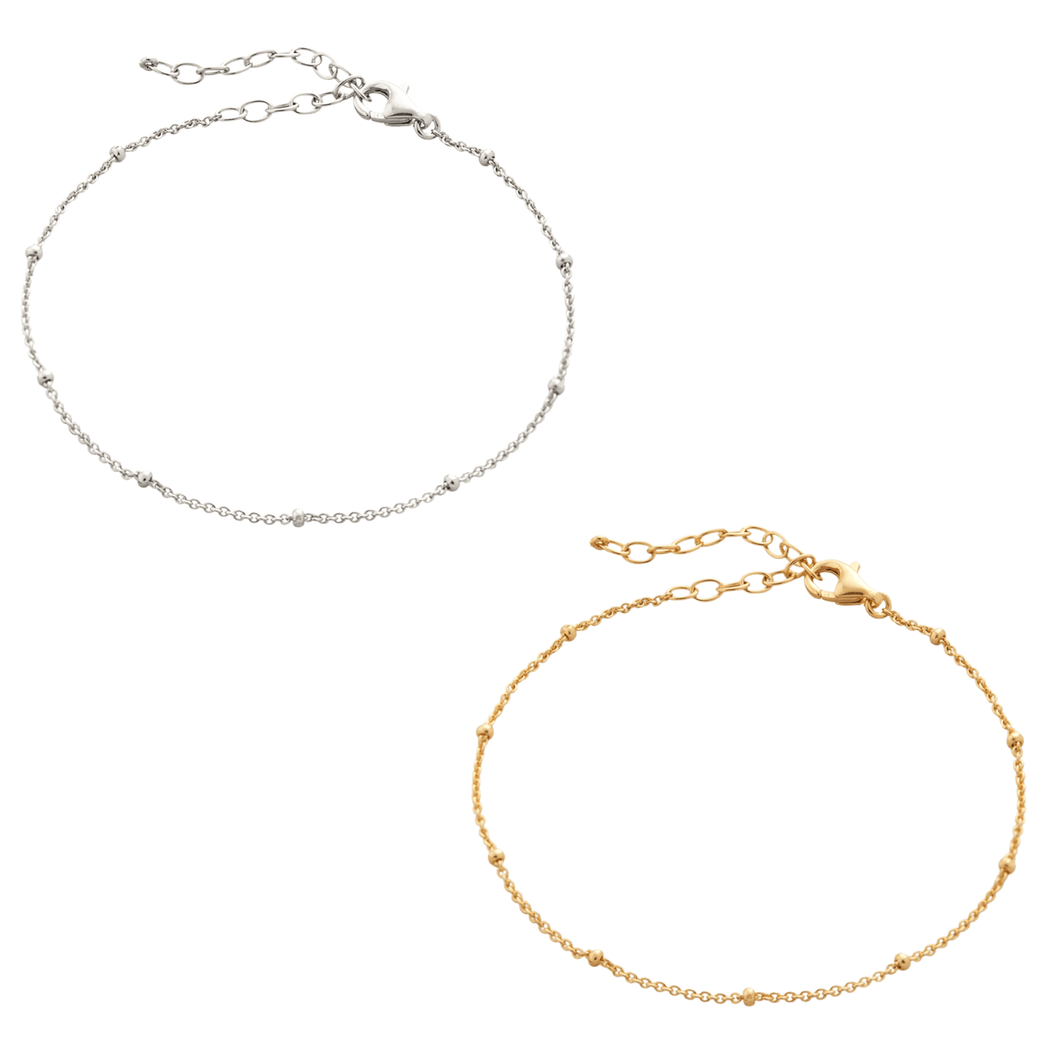 Bead Curb Chain Sterling Silver Adjustable Satellite Bracelet - Multi Pack - Multicolour