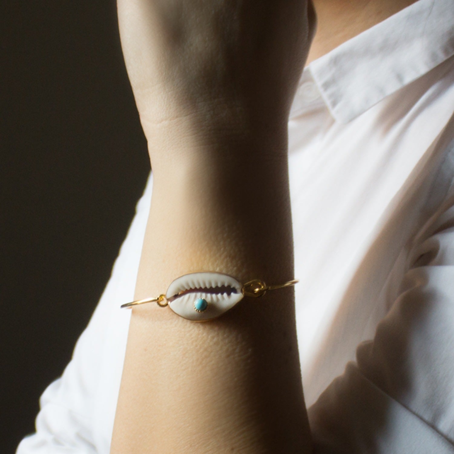 Turquoise & Cowrie Shell Cuff Bracelet