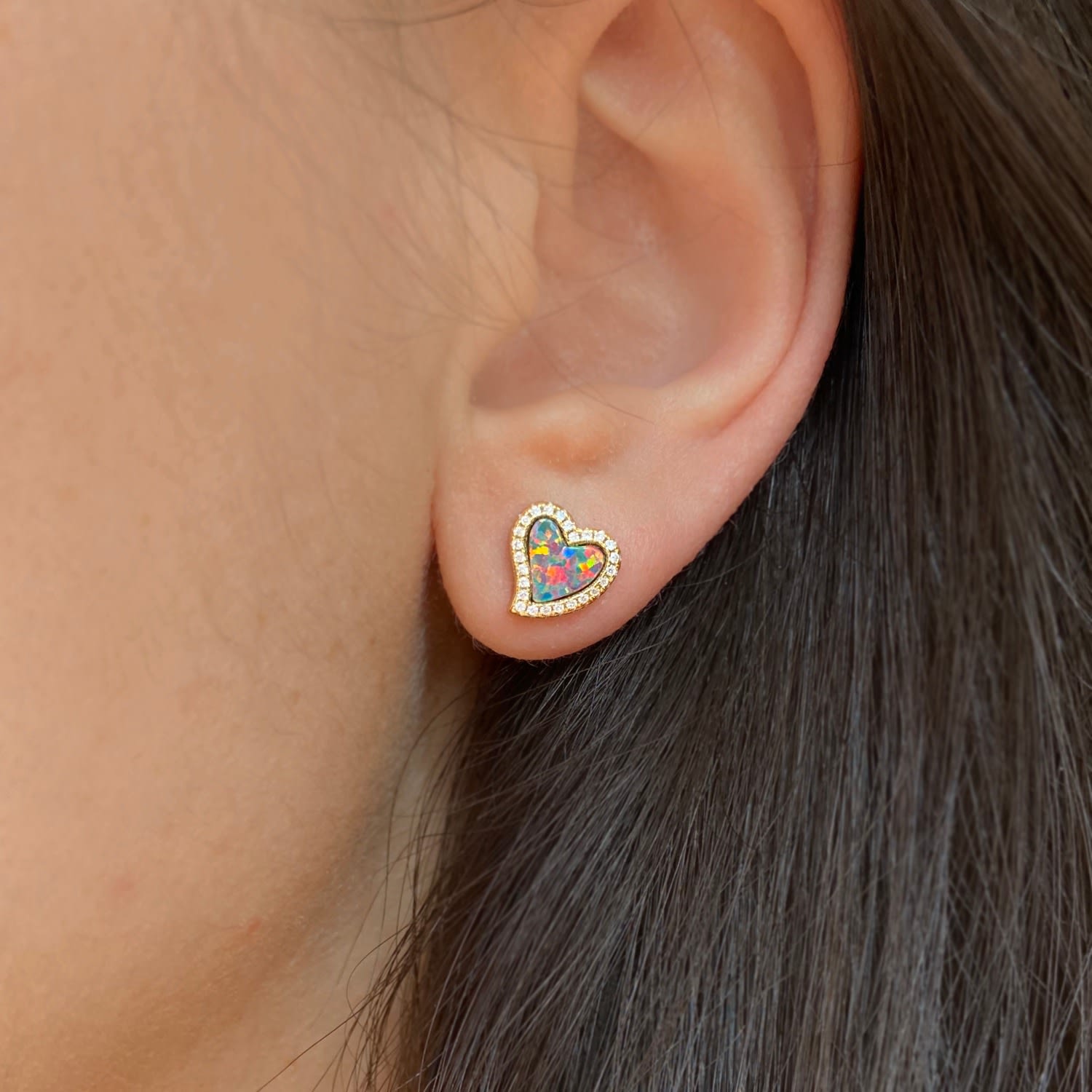 Amore Heart Stud Earrings - Black