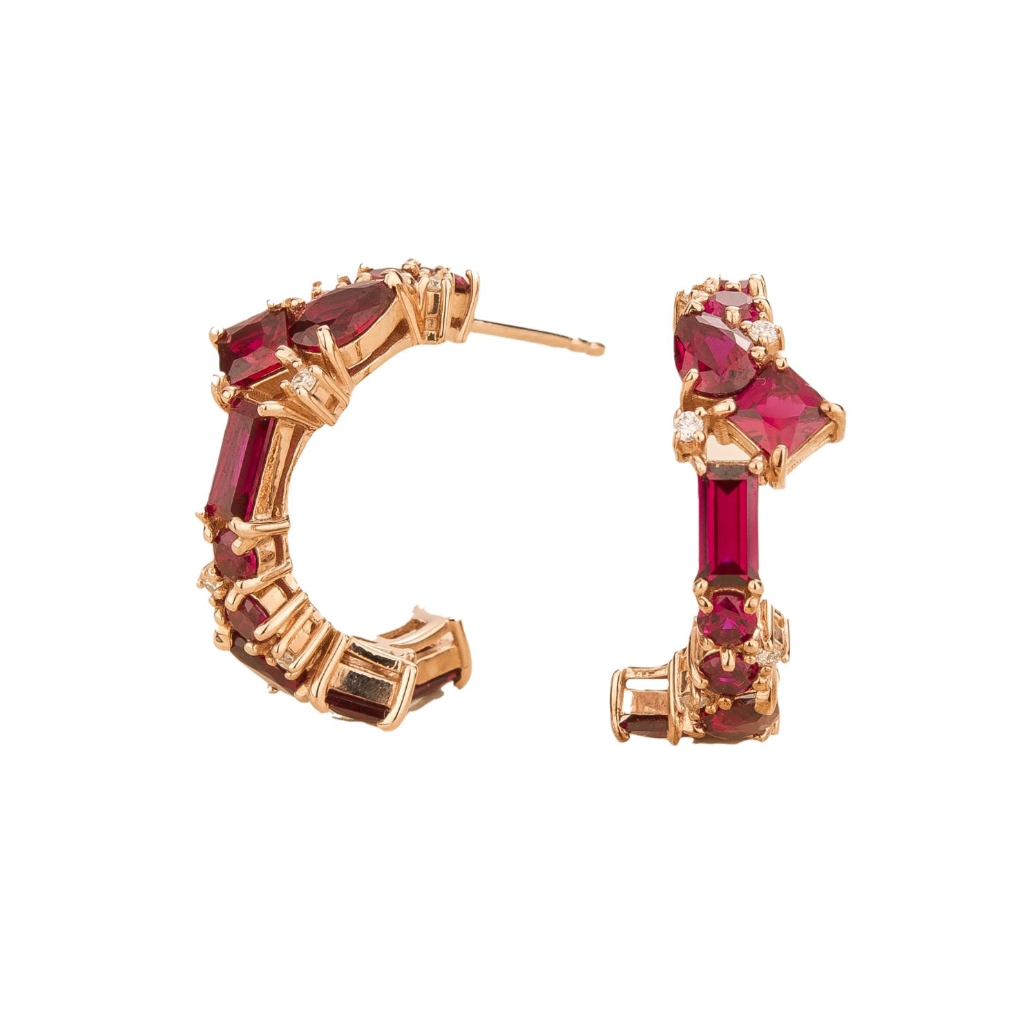 Ruby & Diamond Medium Hoop Lanna Rose Gold Earrings