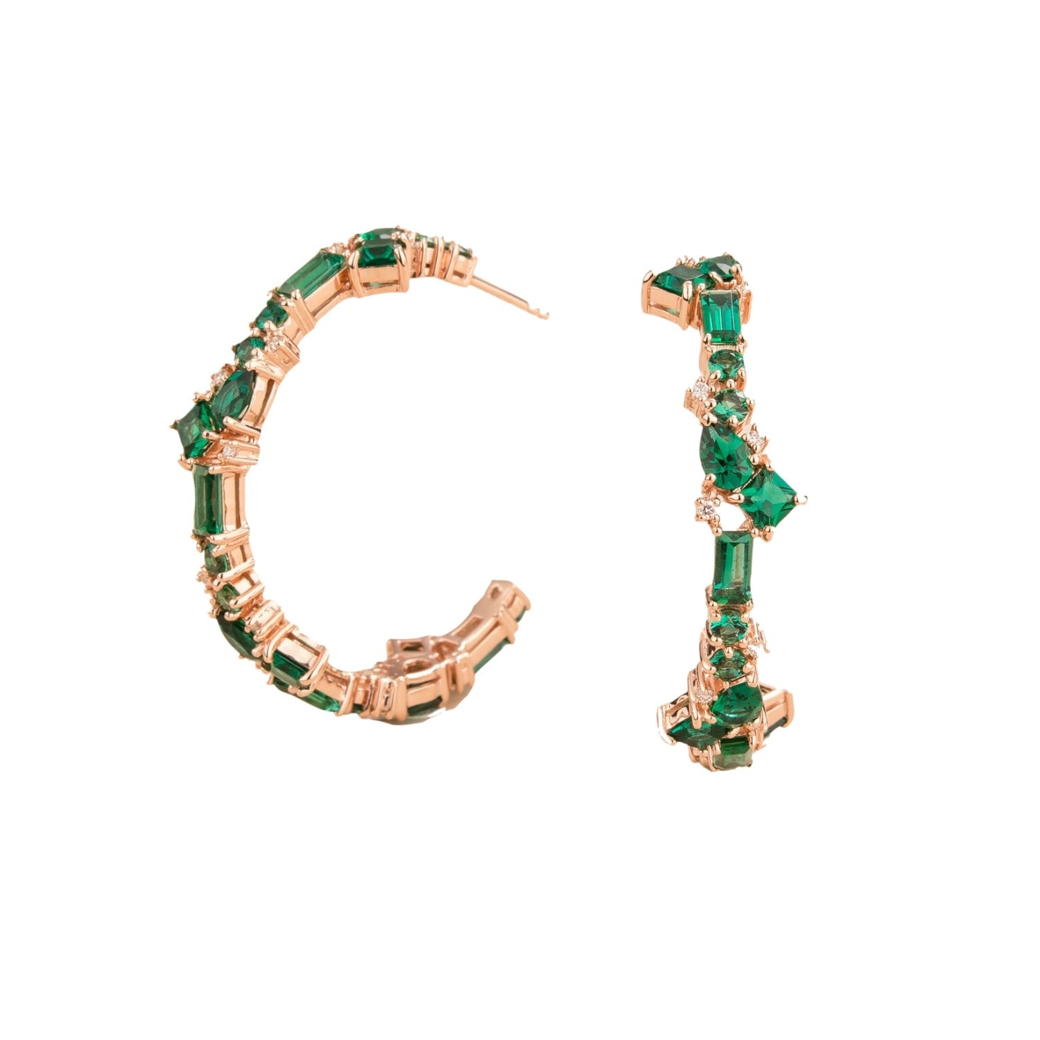Emeralds And Diamonds Lanna Hoop Rose Gold Earrings