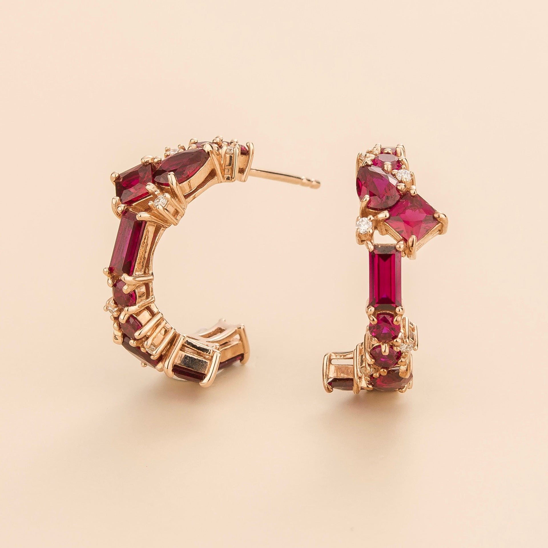 Ruby & Diamond Medium Hoop Lanna Rose Gold Earrings