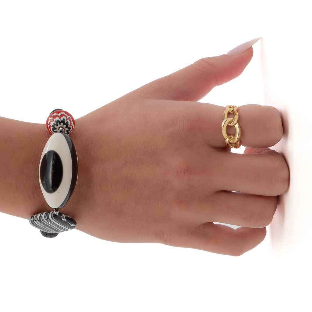 Black & White Evil Eye Beaded Chunky Bracelet - Black