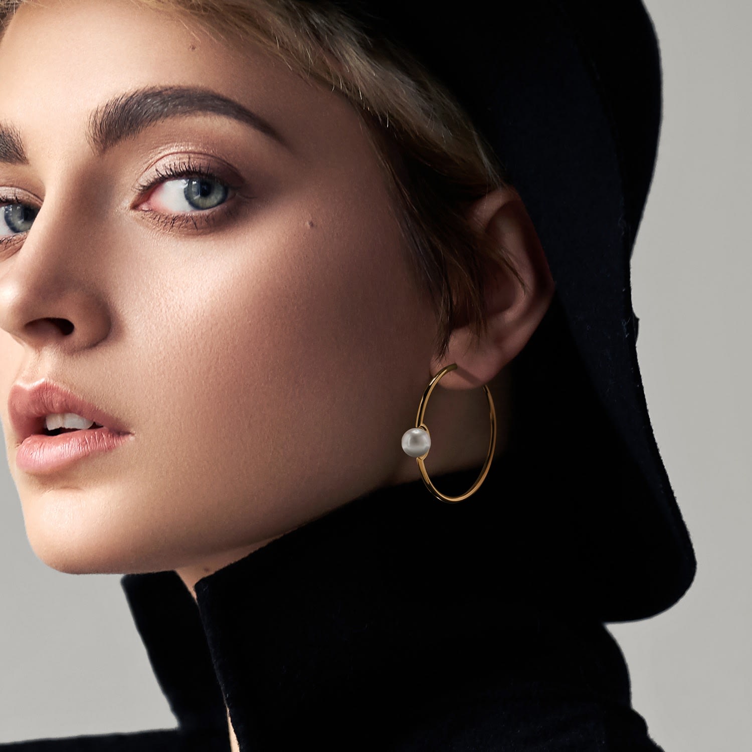 Slender Hoop Earrings With Perched Freshwater Pearl - Gold, White Pearl