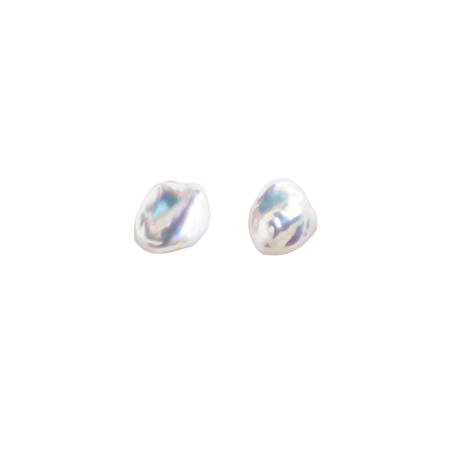 Mermaid Keshi Pearl Stud Earrings - Silver