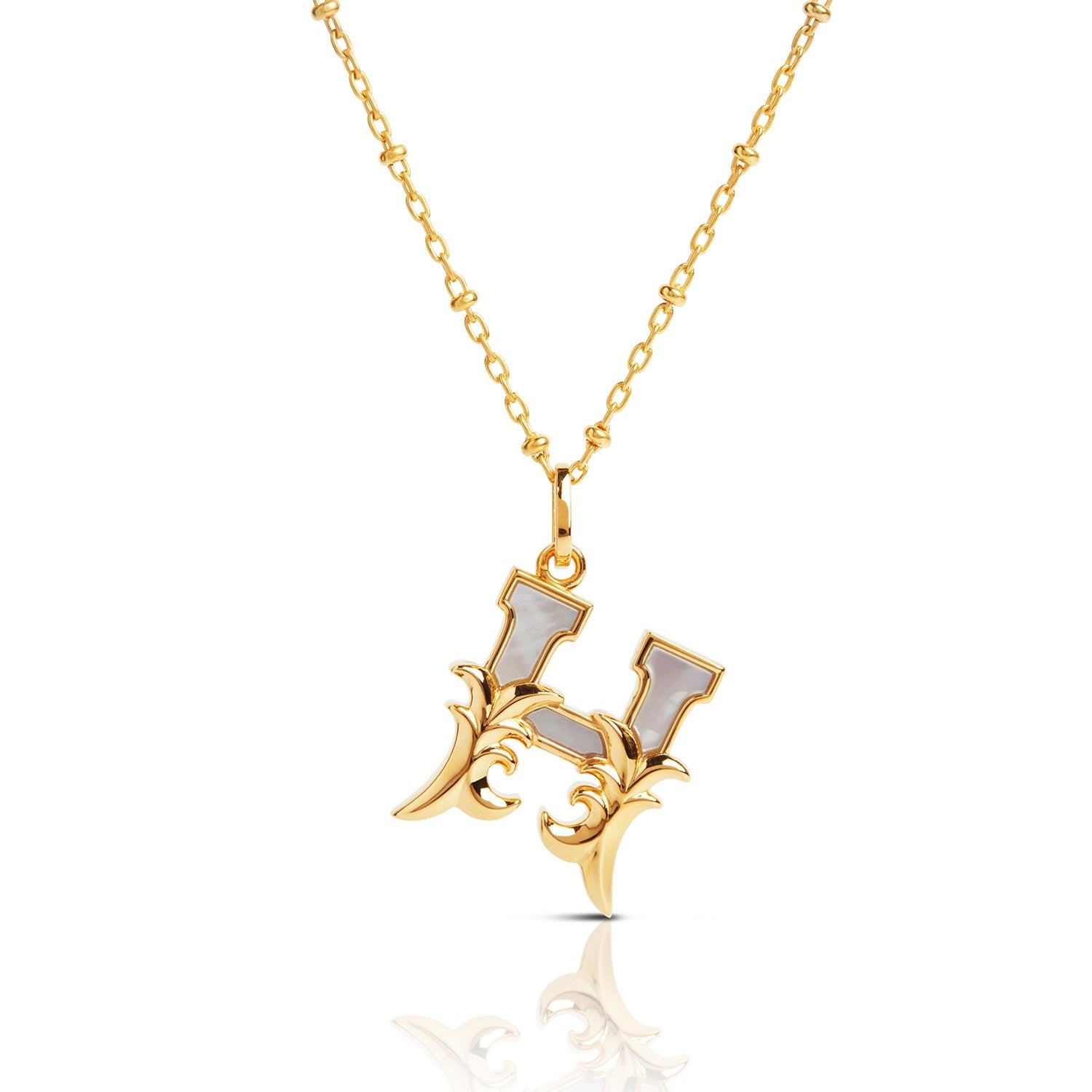 Gold Plated H Initial Necklace With Mother Of Pearl