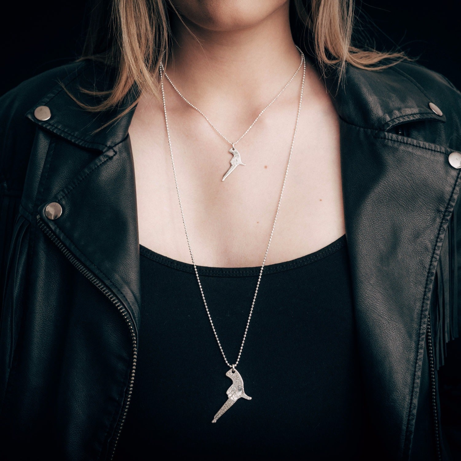 Medium Silver Hand Gun Pendant Necklace