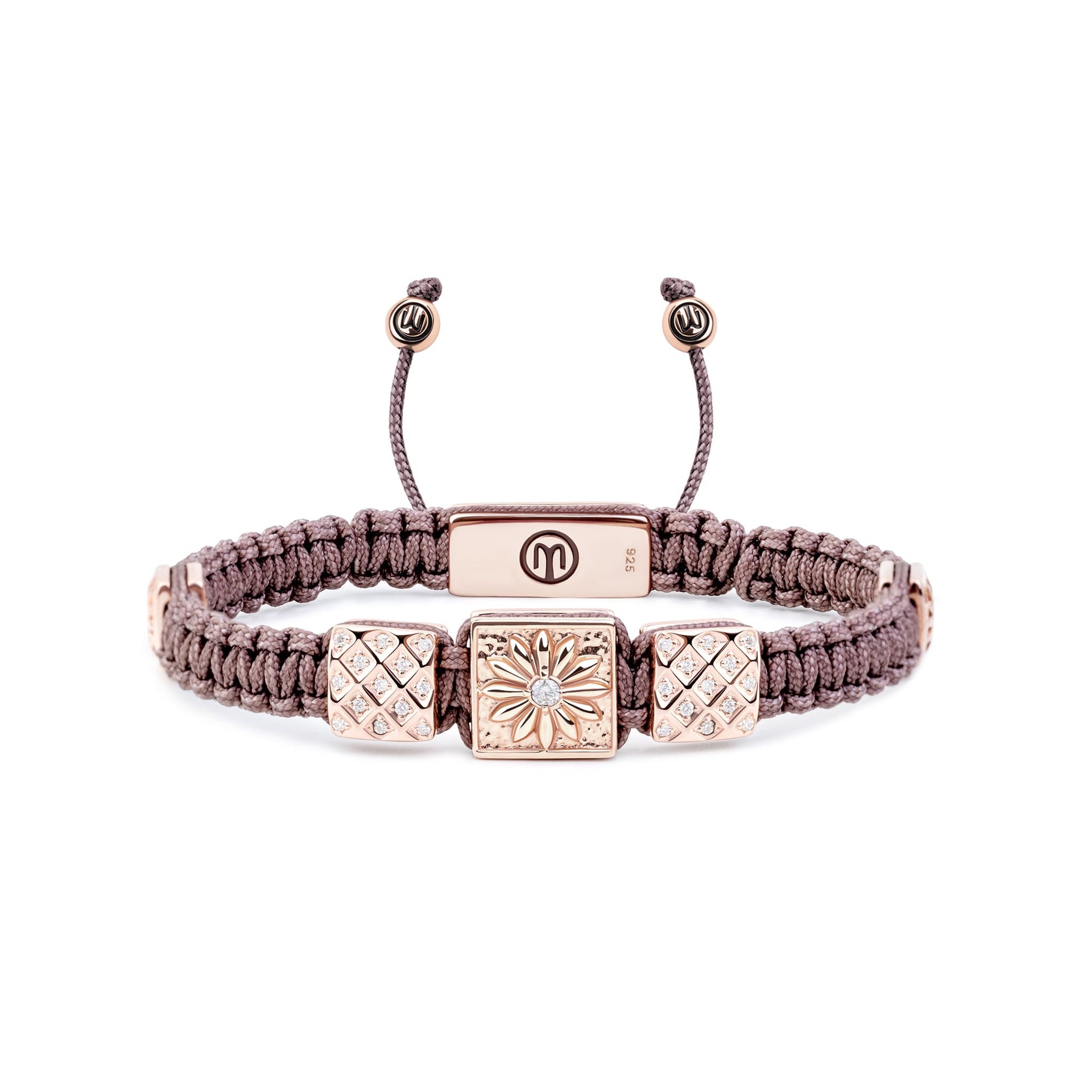 Triple Macrame Bracelet In Rose Gold - White Moissanites & Mauve String