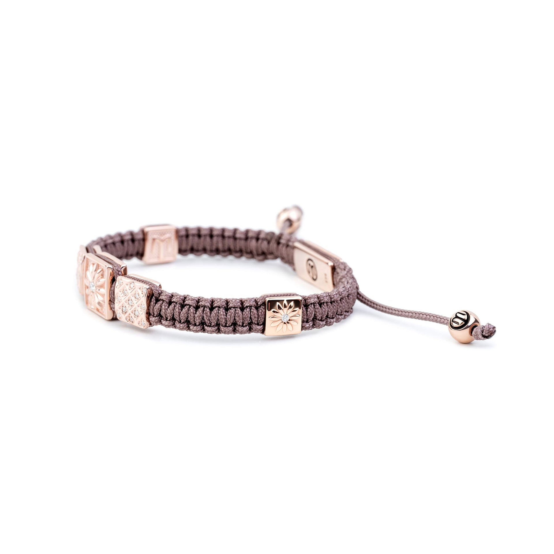 Triple Macrame Bracelet In Rose Gold - White Moissanites & Mauve String