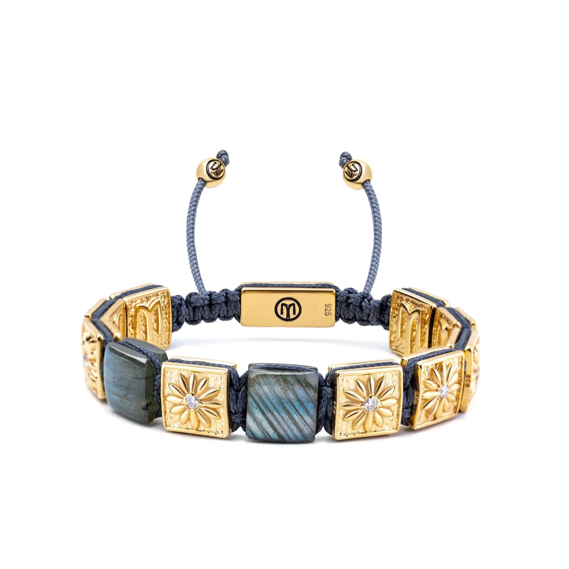 Macrame Bracelet In Gold With Labradorite & Grey String - The Raydancer