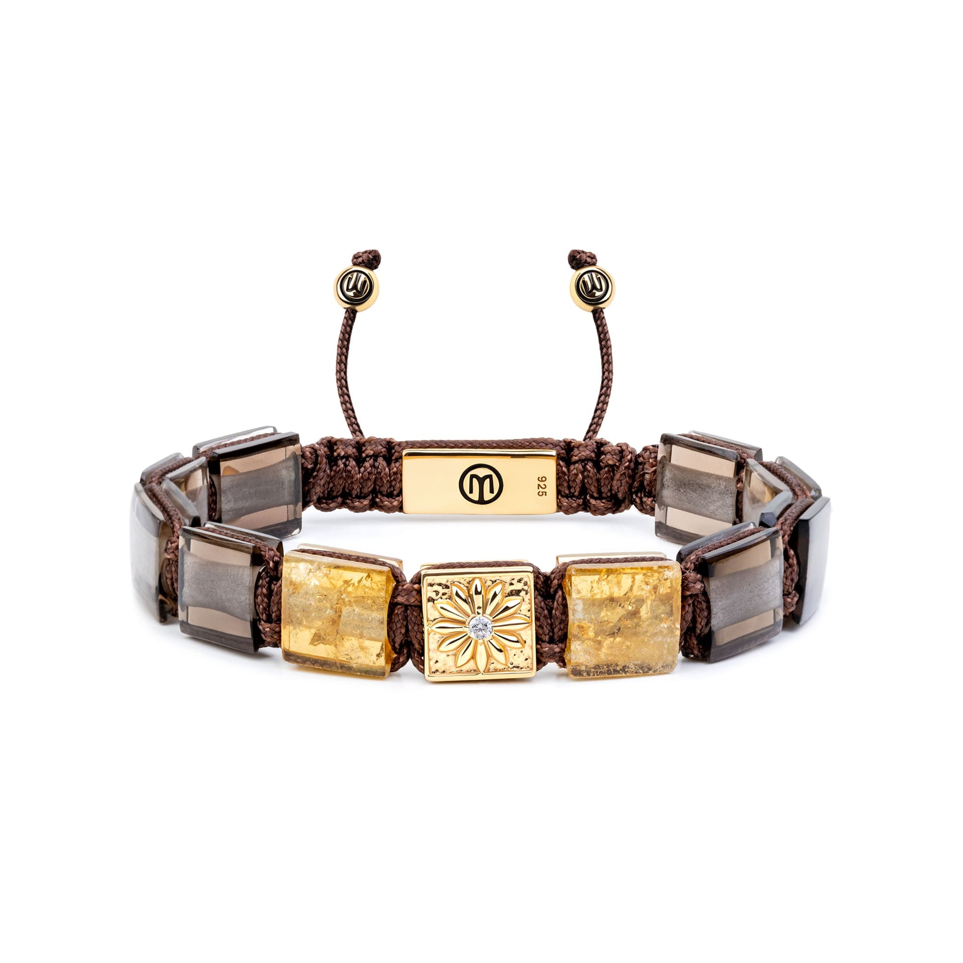 Macrame Bracelet In Gold With Smoky Quartz & Citrine