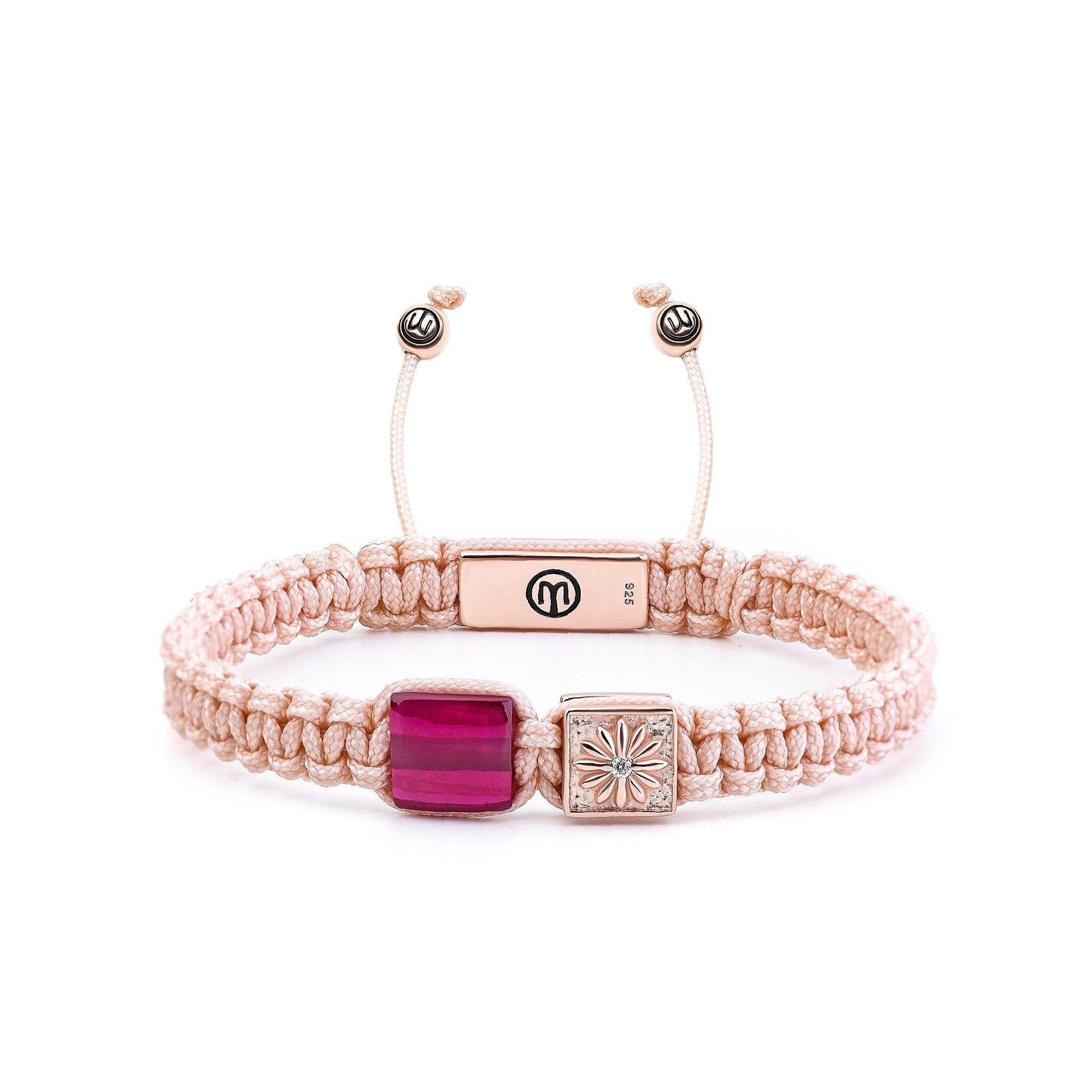 Macrame Bracelet In Rose Gold With Ruby - Sakura Flamma