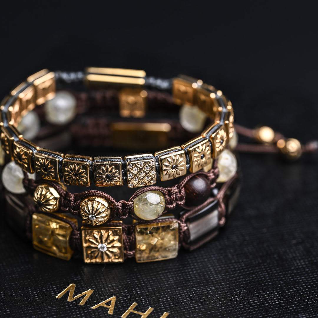 Macrame Bracelet With Moissanite & Dark Gray String In Gold The - Sun Worshipper