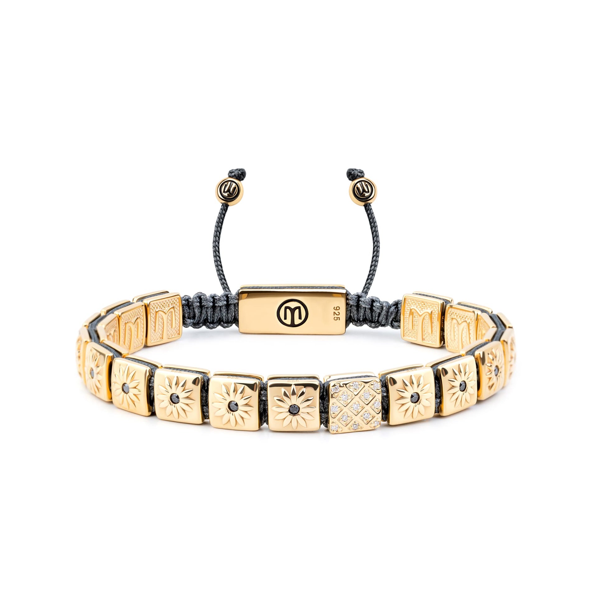 Macrame Bracelet With Moissanite & Dark Gray String In Gold The - Sun Worshipper
