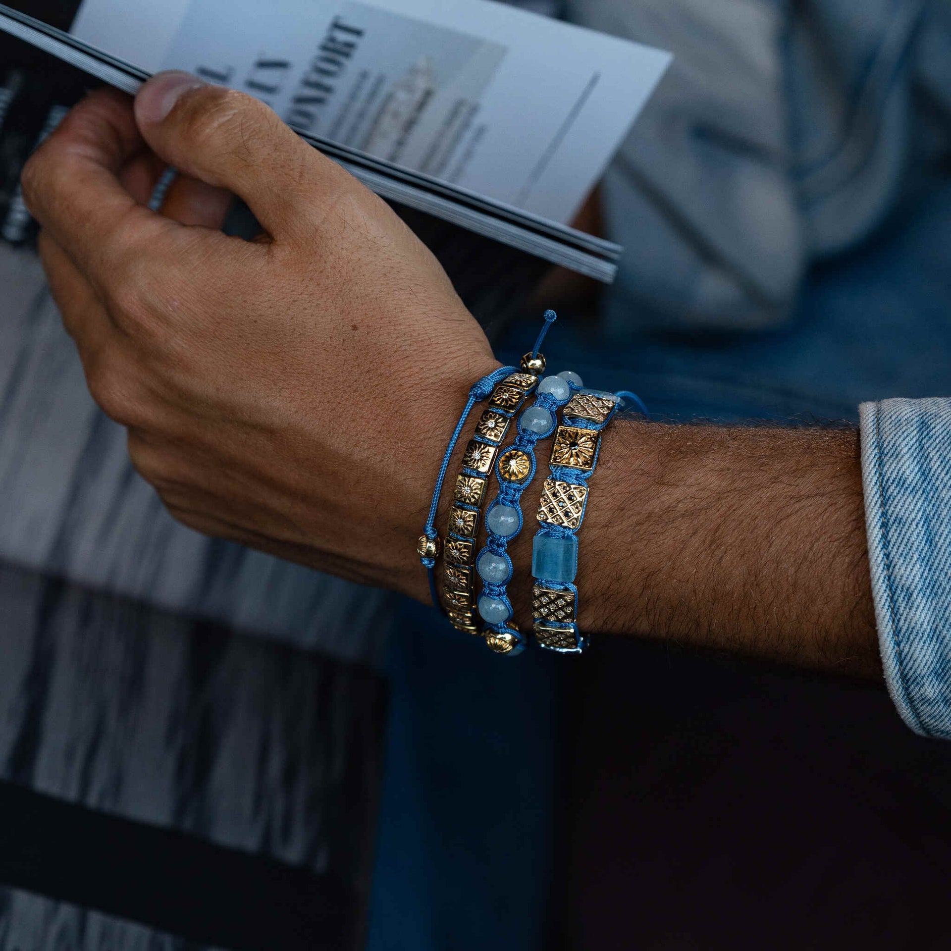 Sliding Knot Bracelet With Sky-Blue String In Silver