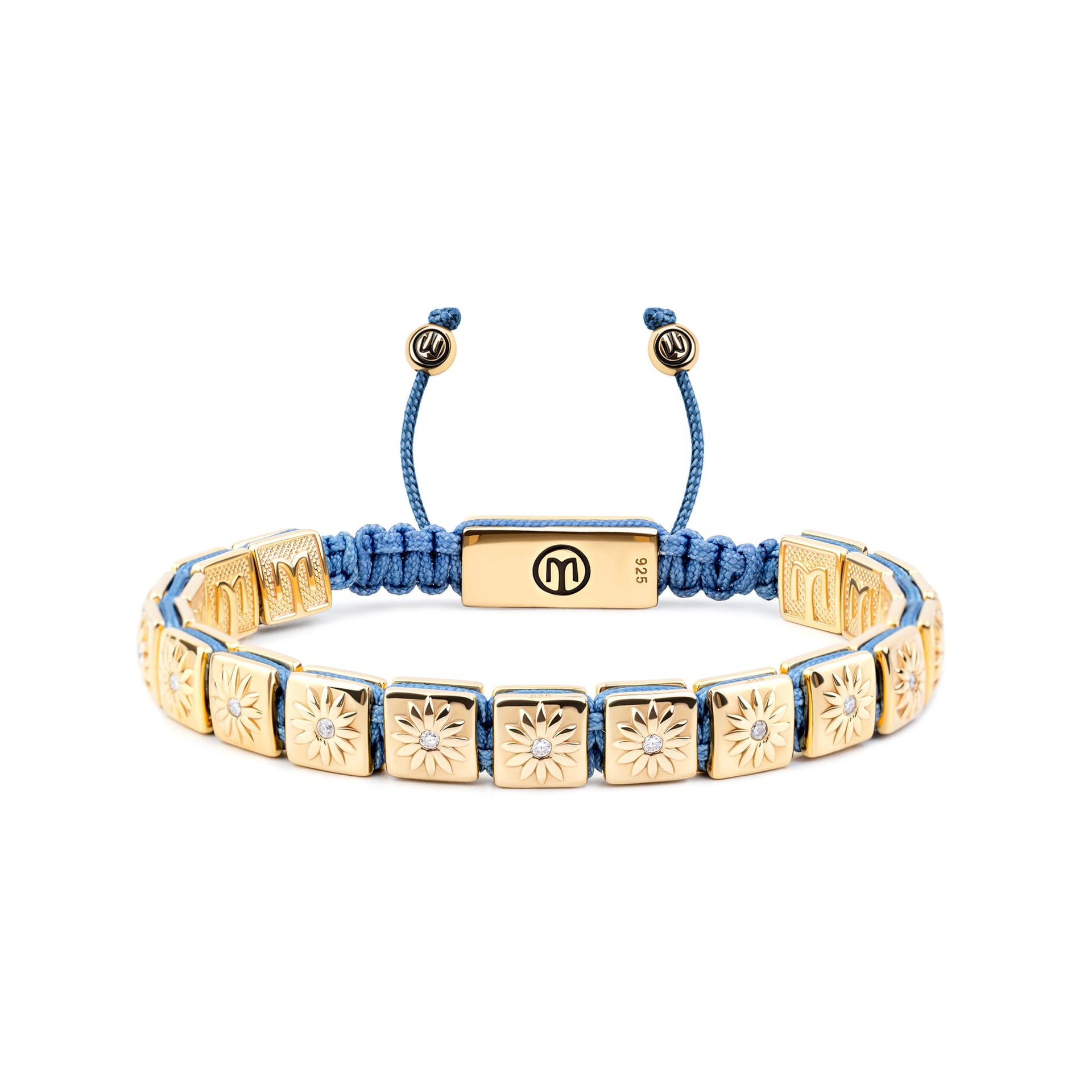 Macrame Bracelet With Moissanite & Sky Blue String In Gold - The Sun Worshipper