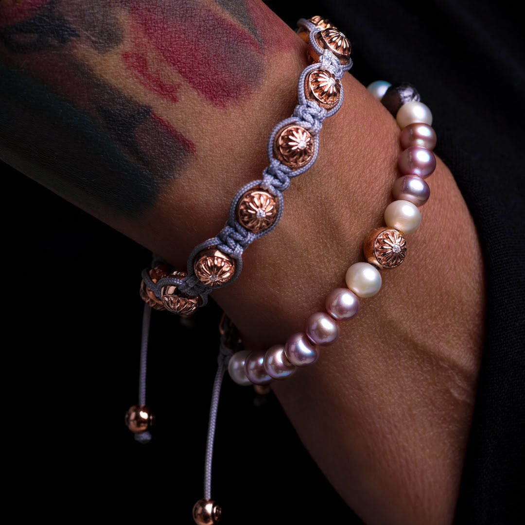Macramé Bracelet With White Moissanites & Rose Gold - The Maverick