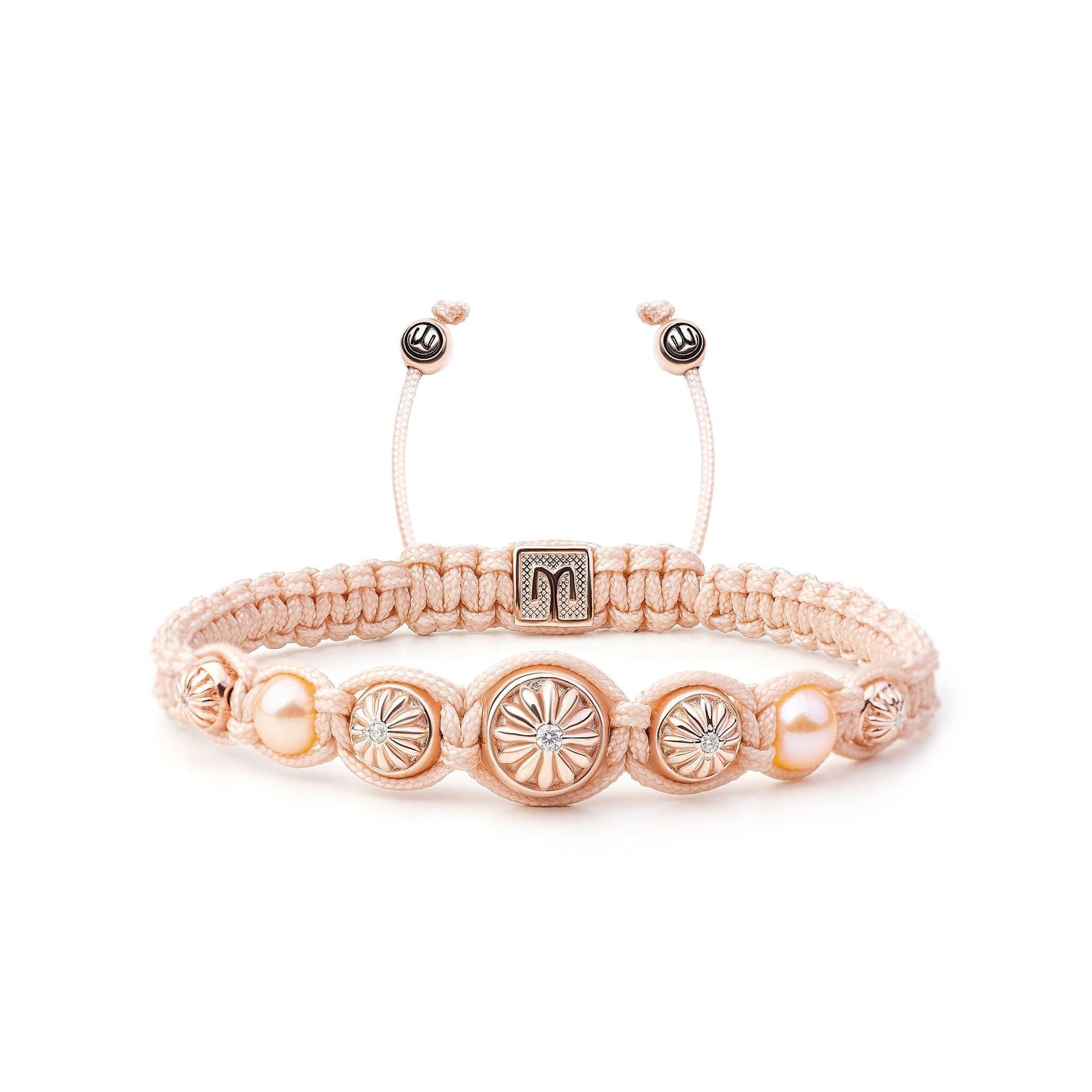 Macrame Braided Bracelet In Rose Gold With Pink Pearls - Sakura Polaris