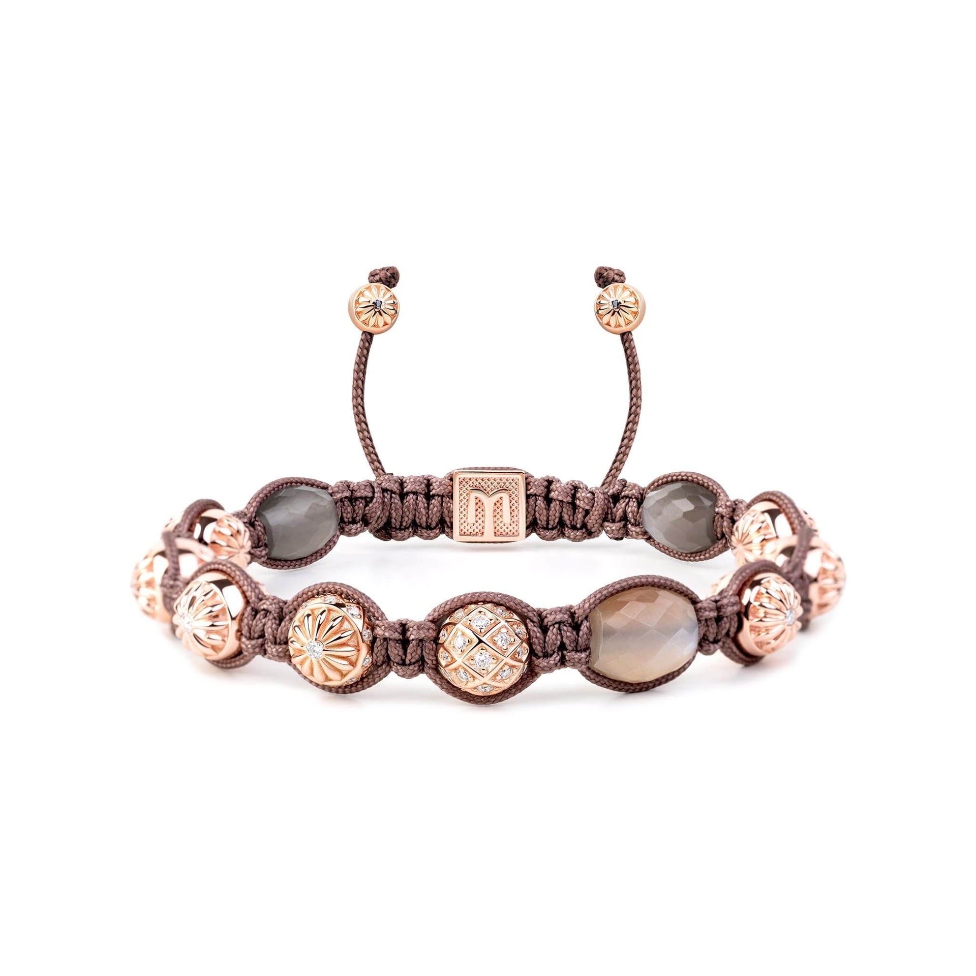 Macrame Braided Bracelet With Faceted Moonstones In Rose Gold - The Maverick