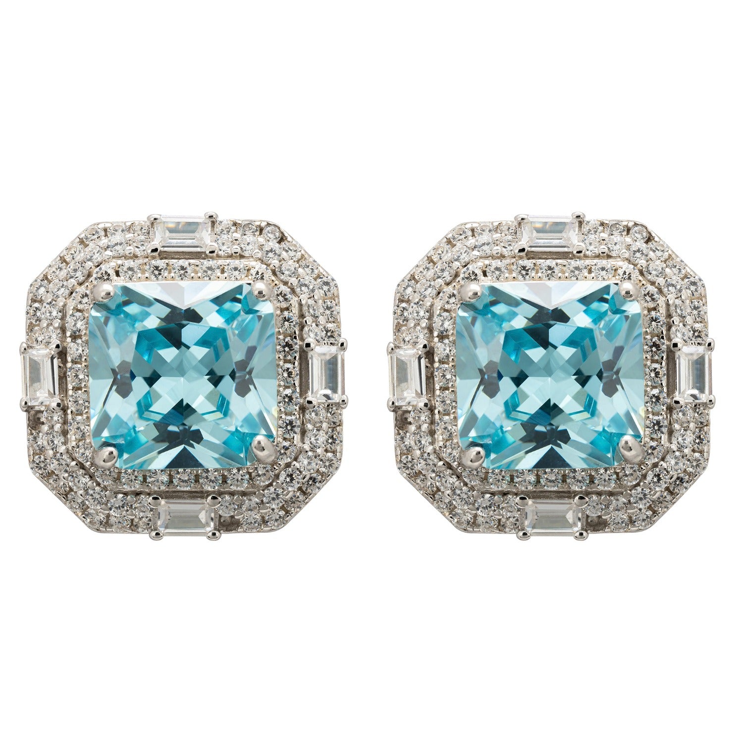 Madeleine Large Stud Earrings Silver Blue Topaz