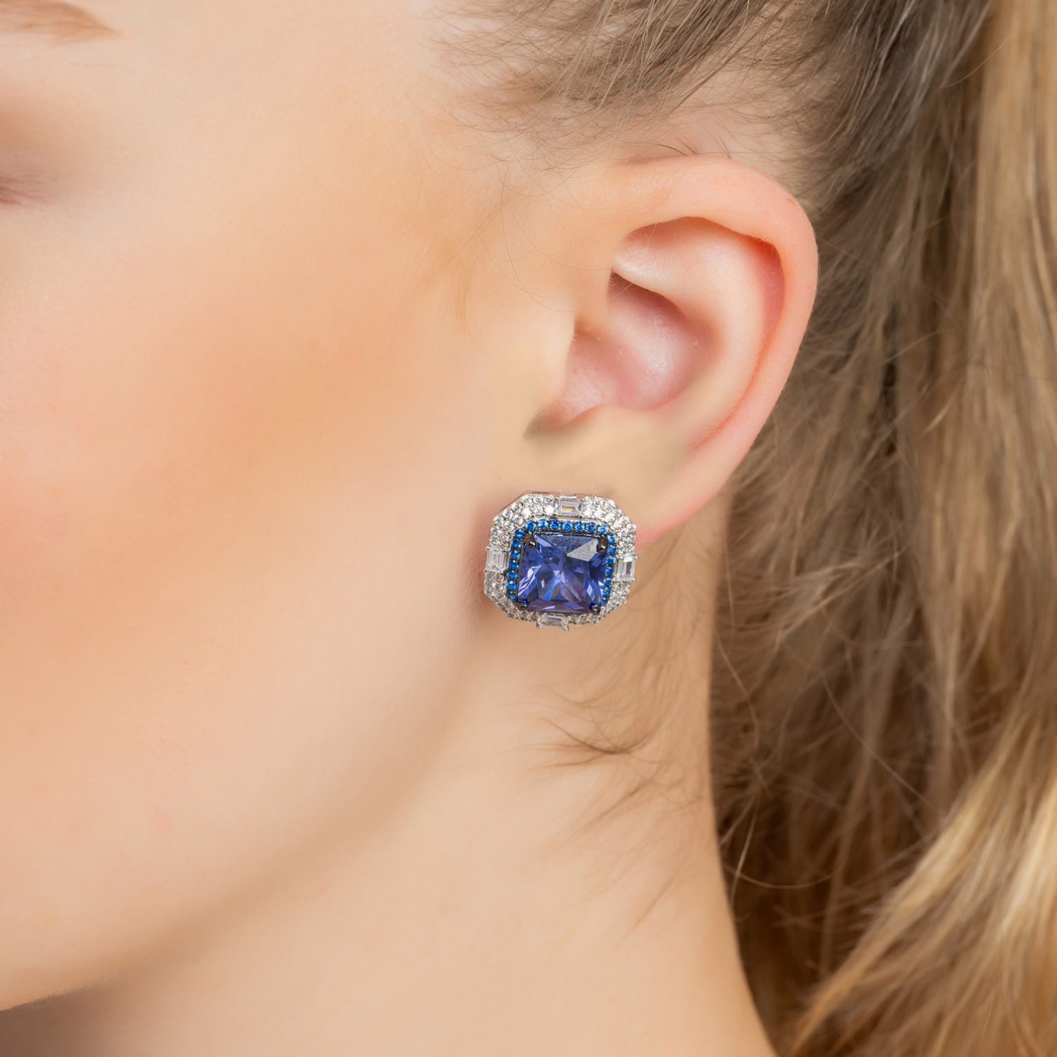 Madeleine Large Stud Earrings Silver Tanzanite