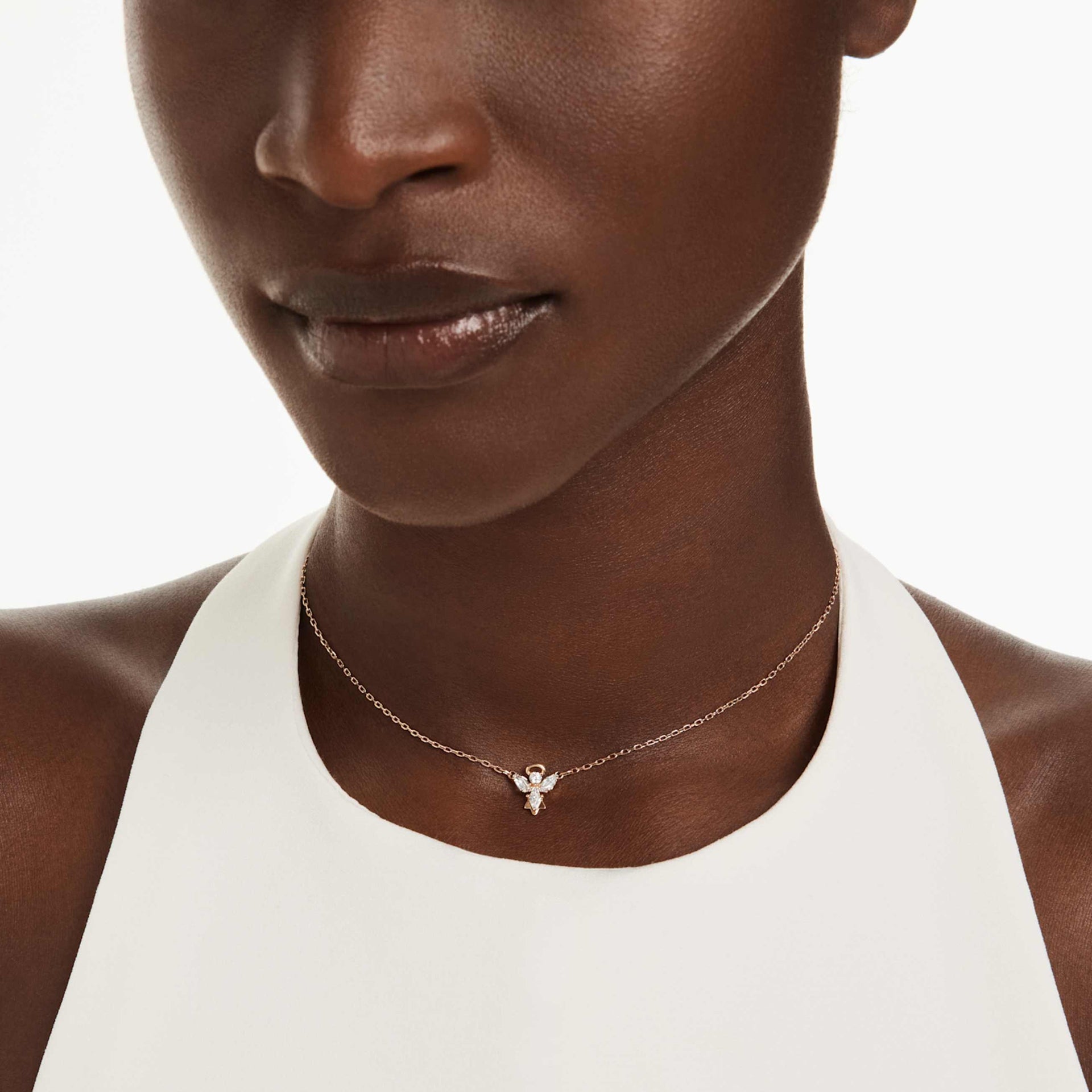 MAGIC NECKLACE ANGEL WHITE ROSE GOLD TONE PLATED