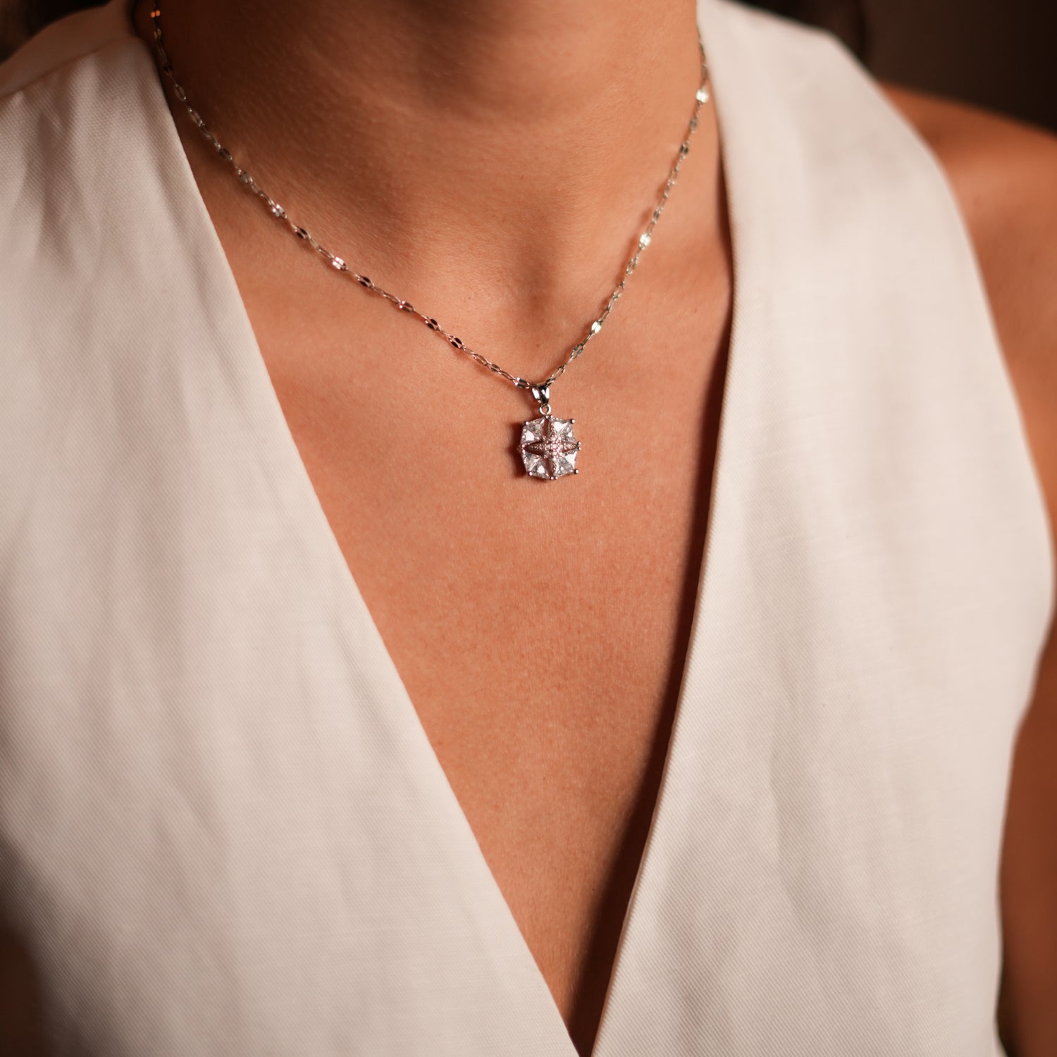 Magical Guiding Star Diamond & Silver Statement Necklace - Silver