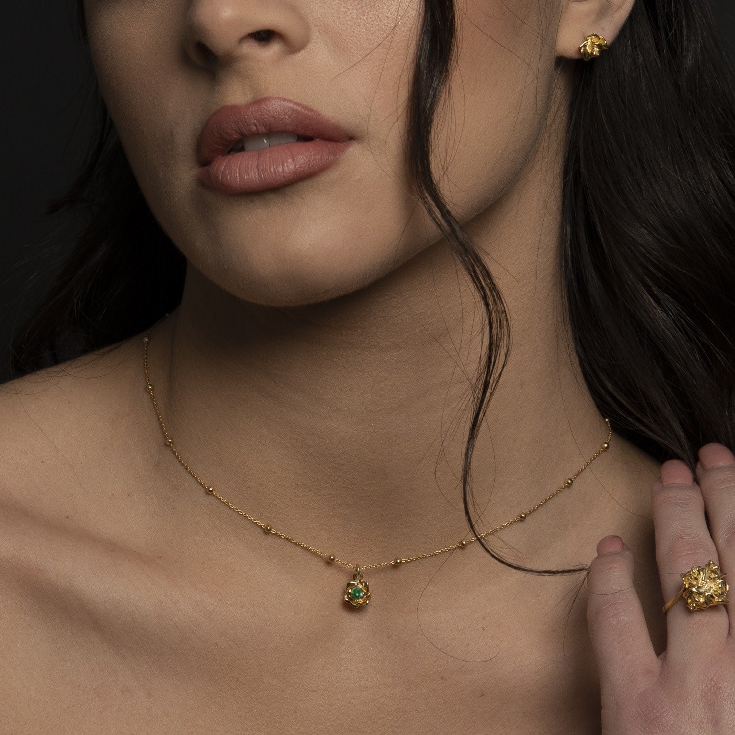 Magnifica Necklace Sterling Silver Gold-Plated With Natural Emerald