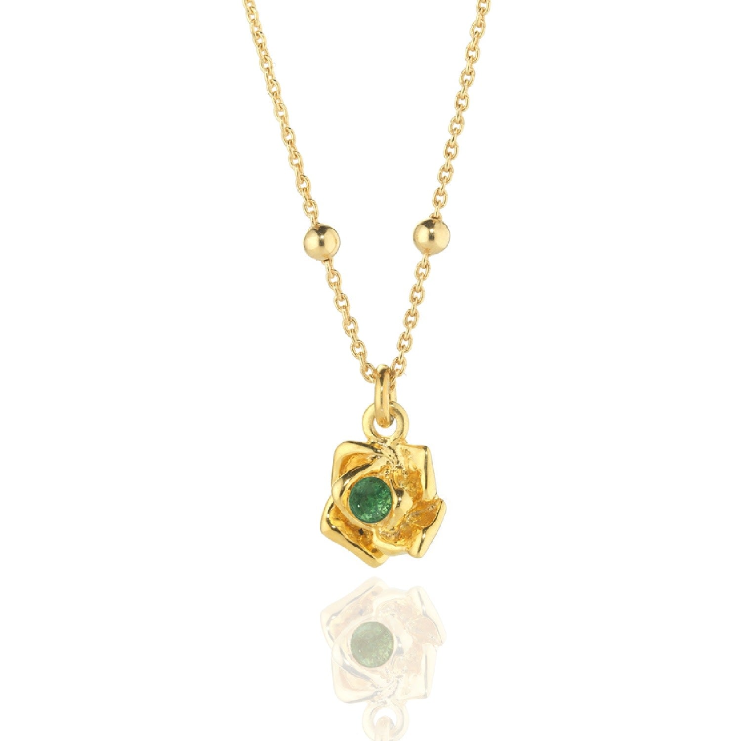 Magnifica Necklace Sterling Silver Gold-Plated With Natural Emerald