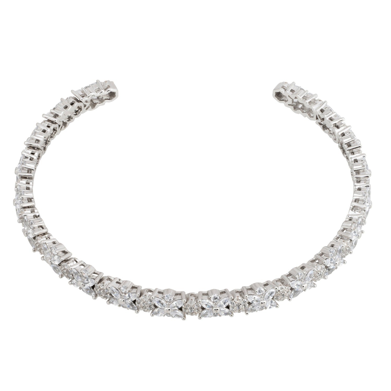 Magnolia Flower Cuff Bangle Silver