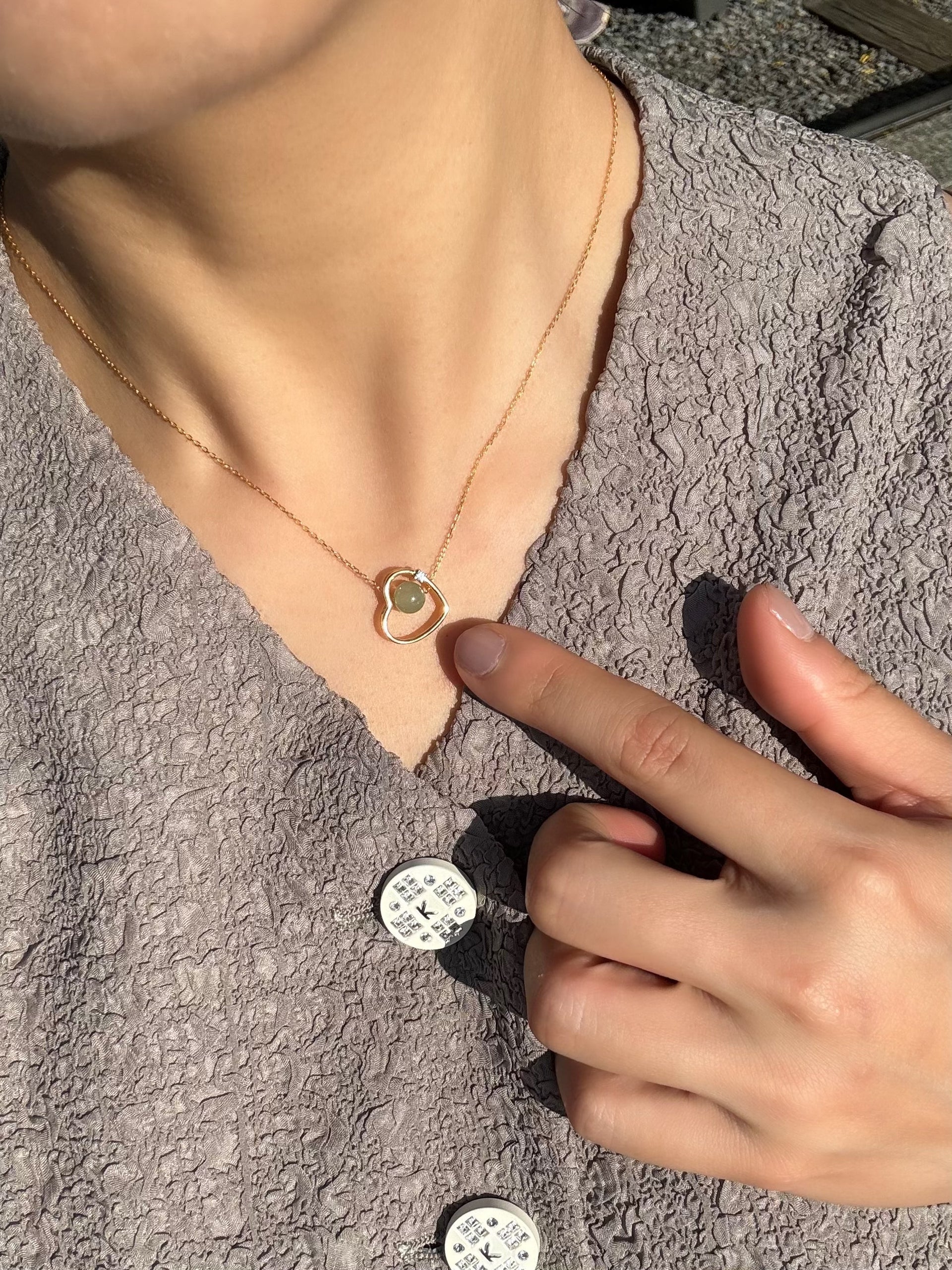 Maison Heart Green Jade & Zircon Pendant Necklace