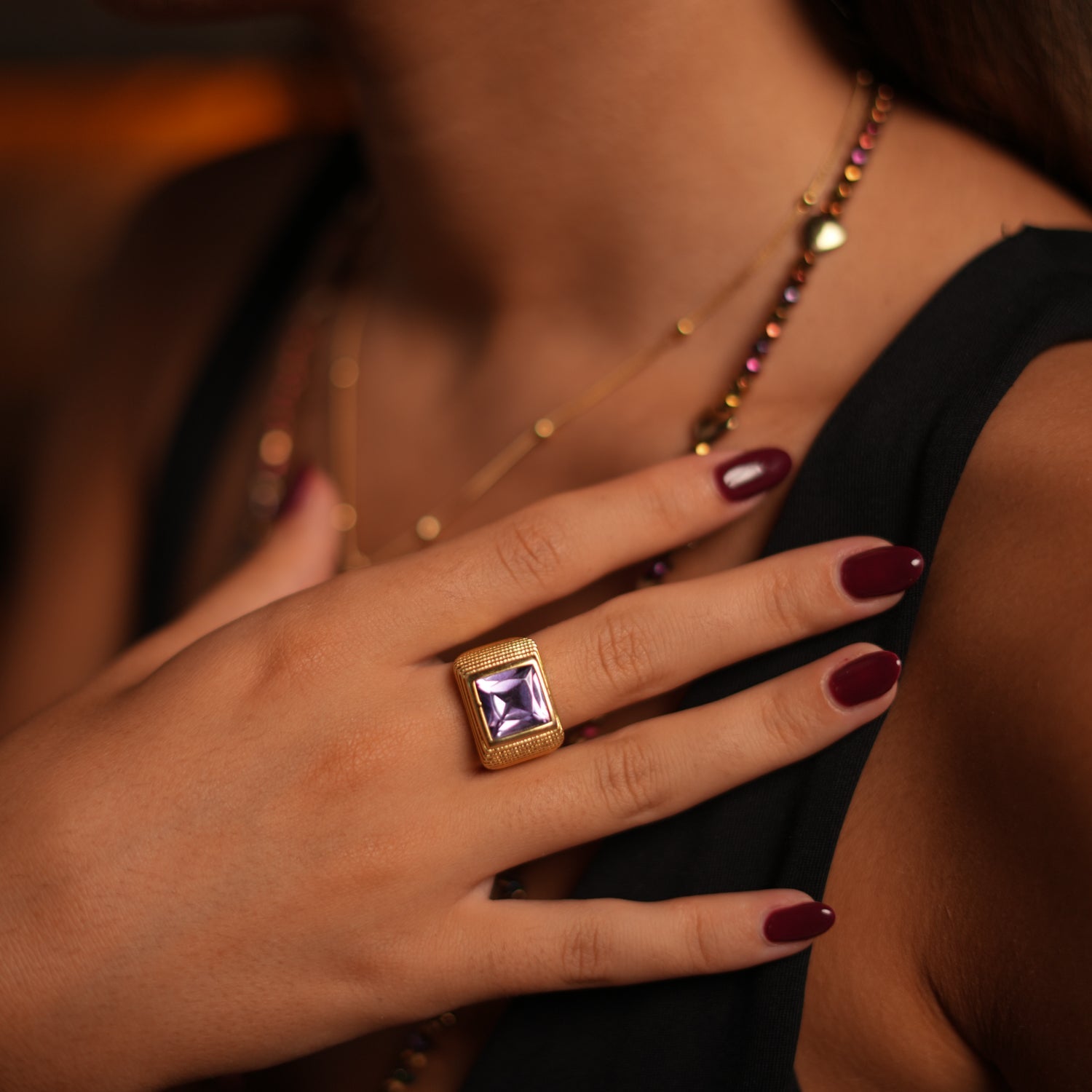 Majestic Amethyst & Gold Vermeil Chunky Signet Ring - Purple