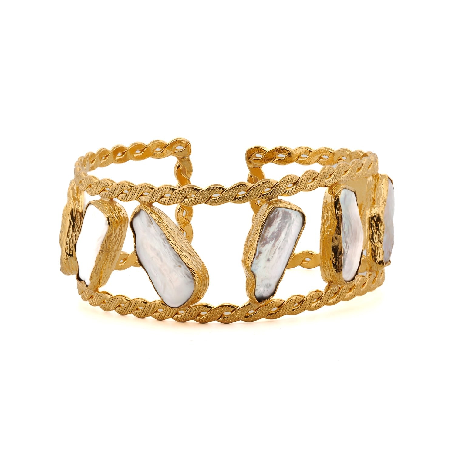 Majestic Gold & Pearl Cuff Bracelet - Gold