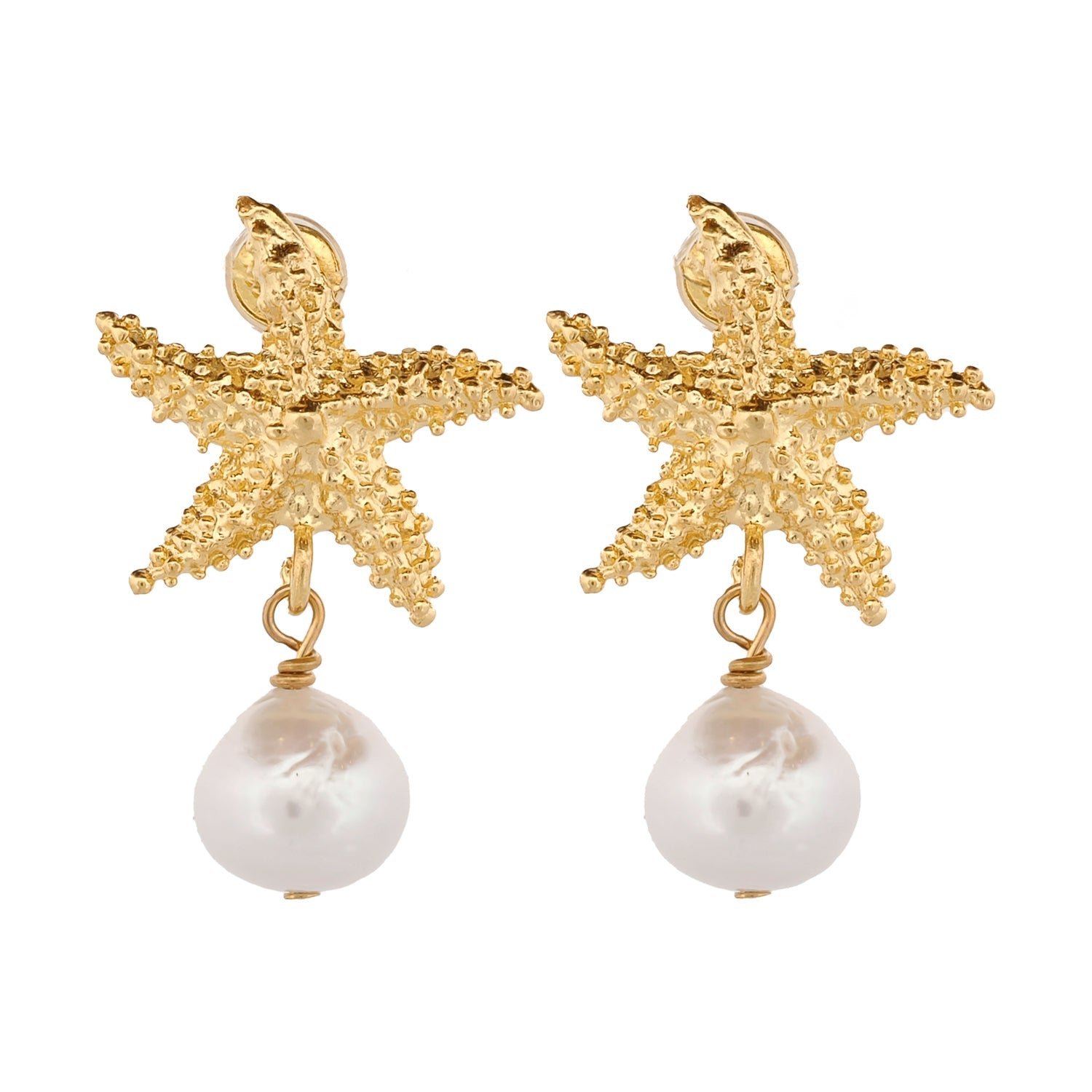 Majestic Gold Starfish & Pearl Earrings - Gold
