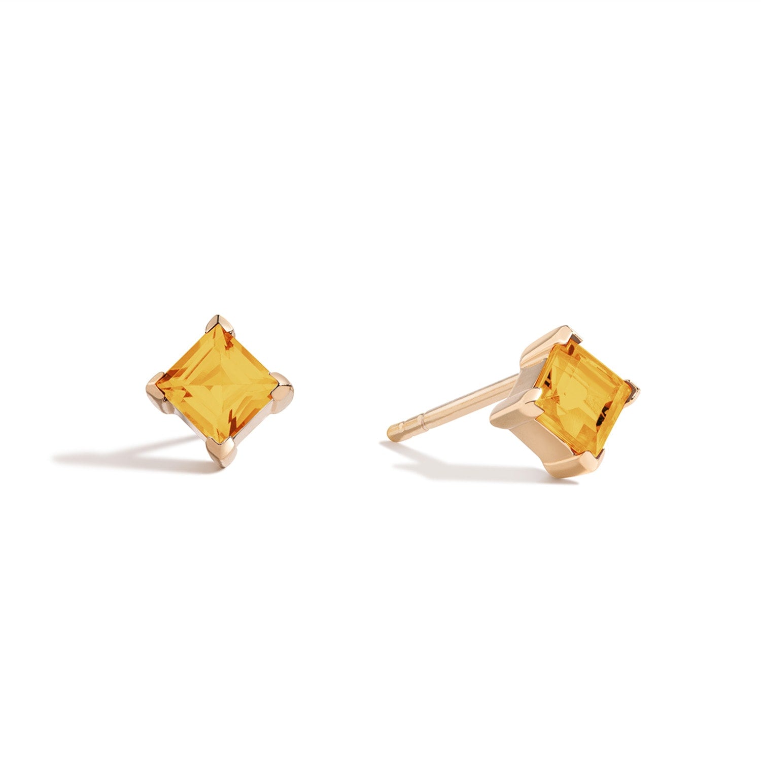Make Believe Earrings - 18K Gold Vermeil Citrine Birthstone Square Stud Earrings