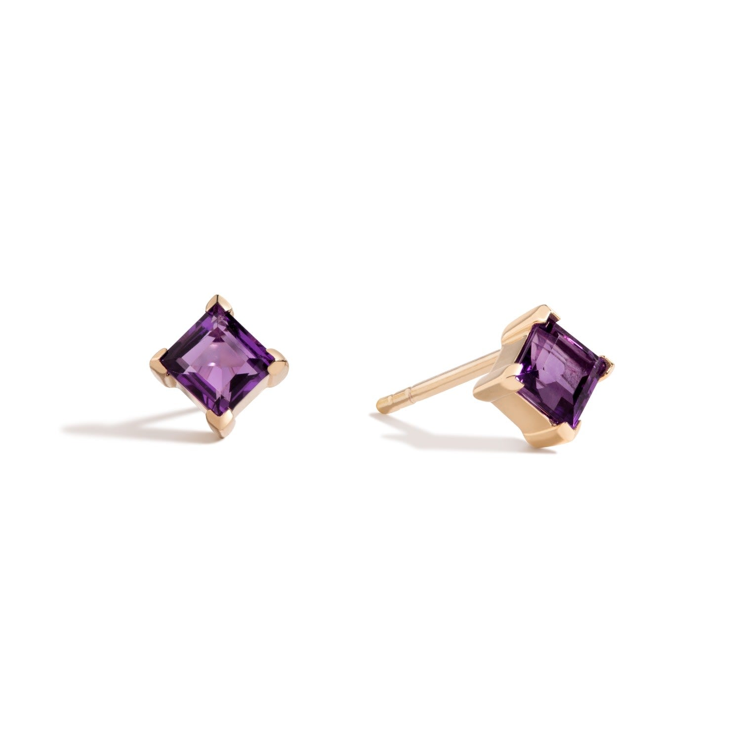 Make Believe Earrings - 18K Gold Vermeil Amethyst Birthstone Square Stud Earrings